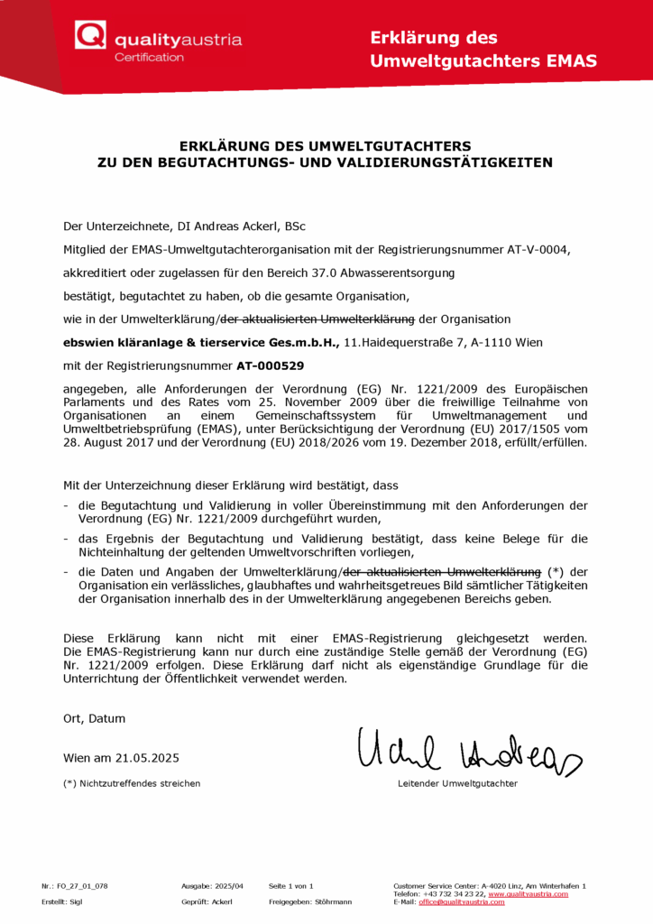 Erklärung des Umweltgutachters EMAS (Gültigkeitserklärung)